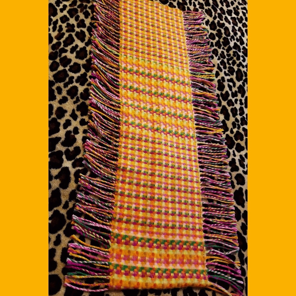 VTG 70s Groovy Boho MOD Fringe Multicolor Woven Scarf - Picture 6 of 8